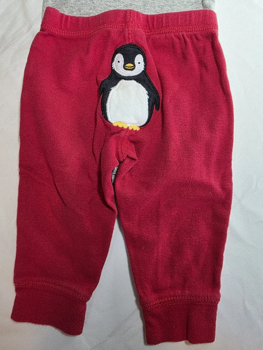 Happy Girl Carters Gray Onesie with Cherry Red Penguin Pants 6 Months EUC